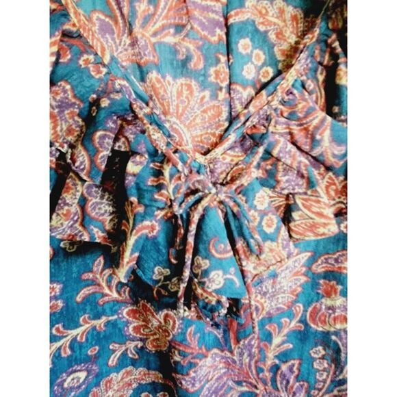 Lauren Ralph Lauren L‎ Top Women's Blue Red Floral Blouse Boho Romantic Ruffles - Picture 3 of 7